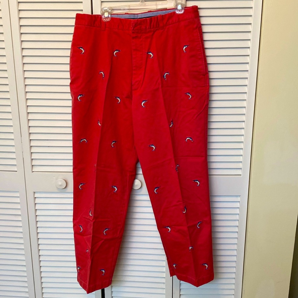 Men’s Grant Thomas Swordfish Marlin Pants 36/30 Red Cotton. Worn Once!